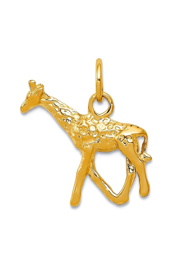 14k Yellow Gold Textured Solid Polished 3-Dimensional Giraffe Charm 18.8x17.7mm Pendant Necklace for Women