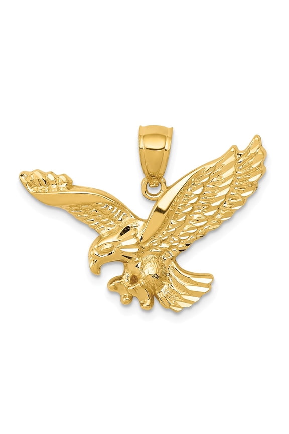 14k Yellow Gold Textured Solid Polished Finish Eagle Landing Mens Charm Pendant