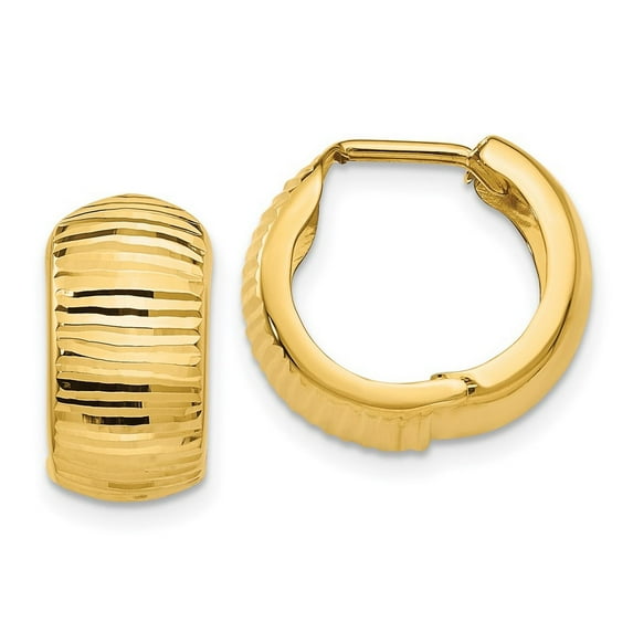 14k Yellow Gold Textured and Polished Hinged Hoop Earrings Measures 16x8mm Wide - Hoop Earring for Women