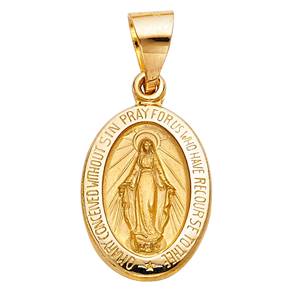14k Yellow Gold The Miraculous Medal Milagrosa Medallion Virgin Mary ...