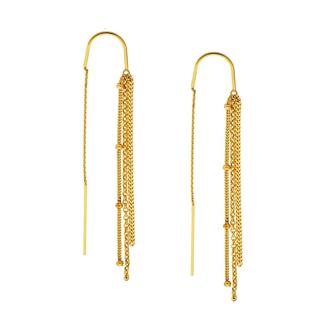 14k Yellow Gold Threader Earrings Multi Chain Stud Earring for Women and Men