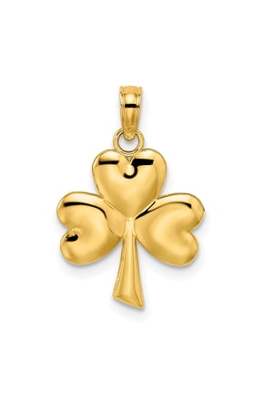 14k Yellow Gold Three-Leaf Shamrock Clover Pendant Charm, Celtic Jewelry for Women