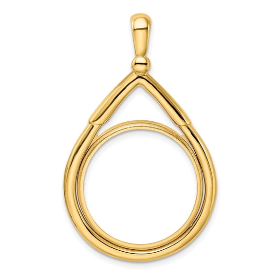 14k Yellow Gold Tier Top Teardrop Prong Setting Coin Bezel Pendant Mounting - Fits 21.6mm