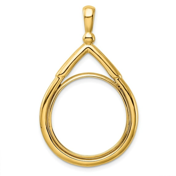 14k Yellow Gold Tier Top Teardrop Prong Setting Coin Bezel Pendant Mounting - Fits 22mm