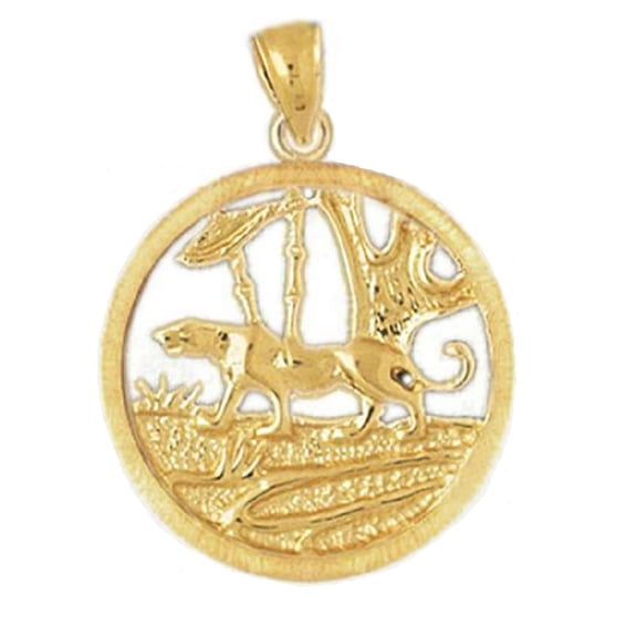 14k Yellow Gold Tiger Pendant, Made in USA