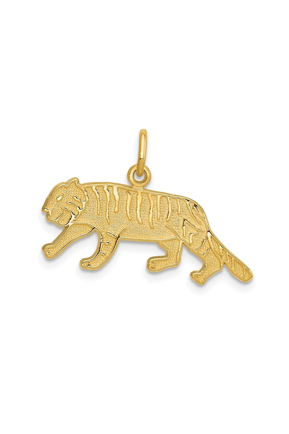 14k Yellow Gold Tiger Pendant for Necklace or Bracelet, Walking Animal Charm for Men and Women, Symbol of Strength Power and Courage, Wildlife Zodiac Jewelry