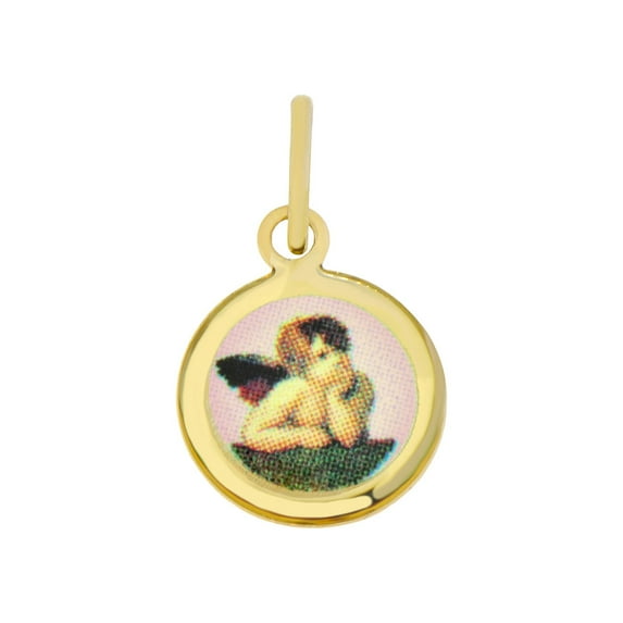 14k Yellow Gold, Tiny Mini Colorful Rafael Angel Pendant Round 11mm NO Necklace