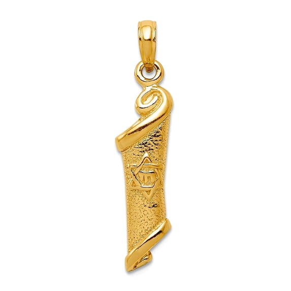 14k Yellow Gold Solid Textured Polished Torah with Religious Judaica Star of David Pendant Necklace 21x7mm Pendant for W