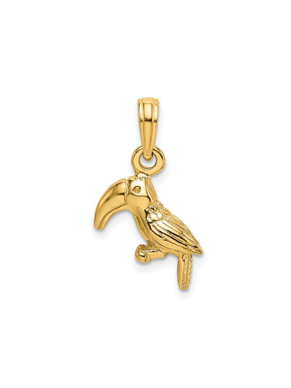 14k Yellow Gold Toucan Pendant Charm for Women or Unisex, Tropical Bird Jewelry for Necklaces or Bracelets, Nature Inspired Exotic Animal Symbol of Freedom and Vibrance