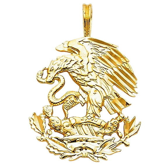14k Yellow Gold Traditional Mexican Symbol Mexico Eagle with Snake Pendant Jewelry Female Unisex