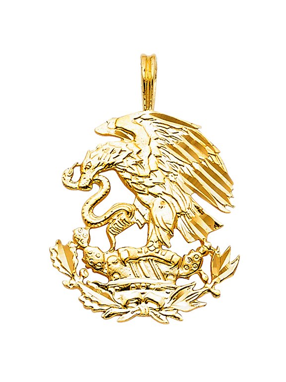 14k Yellow Gold Traditional Mexican Symbol Mexico Eagle with Snake Pendant Jewelry Female Unisex