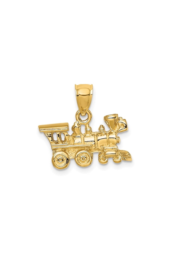 14k Yellow Gold Train Pendant for Men and Women, Detailed Steam Locomotive Charm for Necklace, Railroad Jewelry Symbolizing Travel, Adventure, and Nostalgia