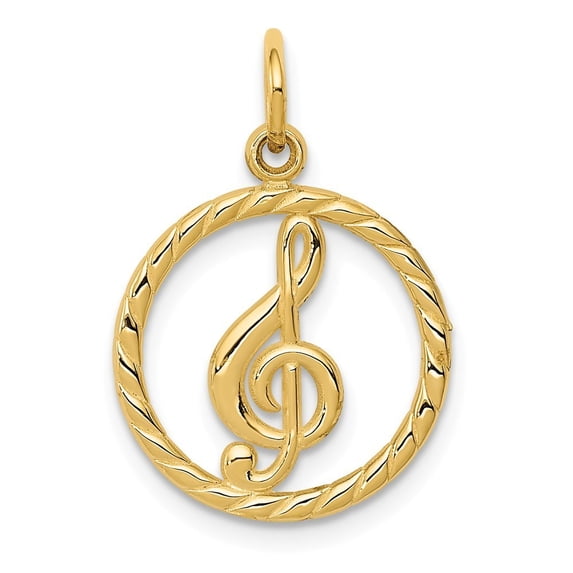 14k Yellow Gold Treble Clef Charm - .9 Grams - Measures 22.2x14.8mm