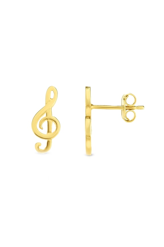 14k Yellow Gold Treble Clef Music Stud Earrings
