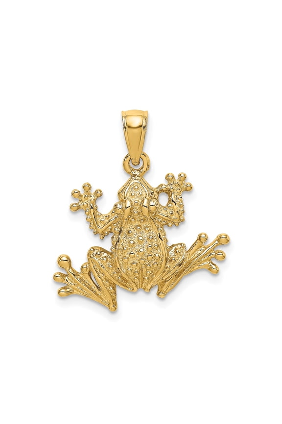 14K Yellow Gold Frog Charm Pendant, Polished 2-D Textured Design