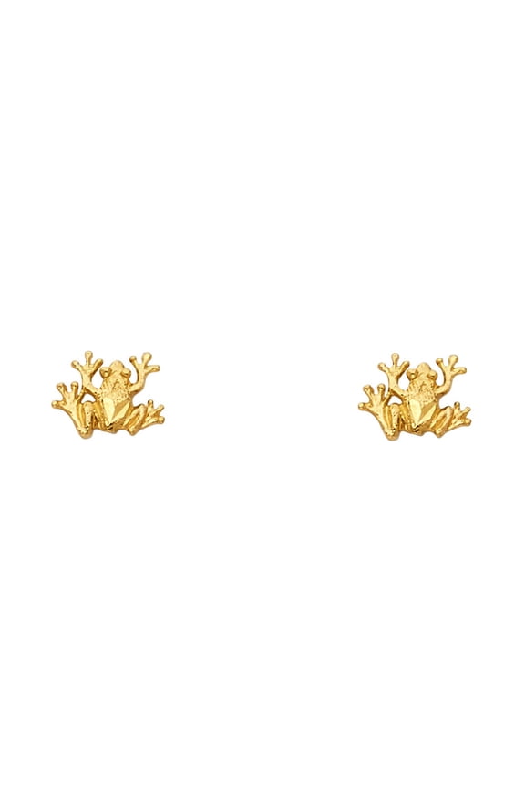 14k Yellow Gold Tree Frog Stud Animal Textured Amphibian Nature Earrings Jewelry Female Unisex