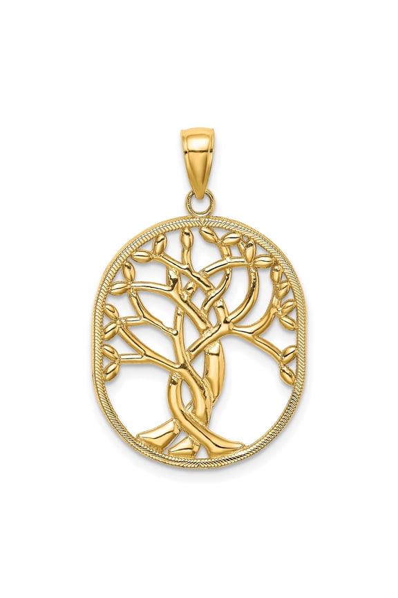 14k Yellow Gold Tree of Life Pendant Necklace for Women, Openwork Oval Nature Symbol, Boho Spiritual Jewelry Representing Balance, Strength, and Growth