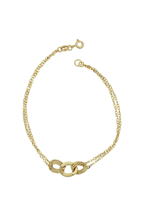 KoolJewelry 14k Yellow Gold Triple Link and Double Strand Bracelet (7.5 inches)