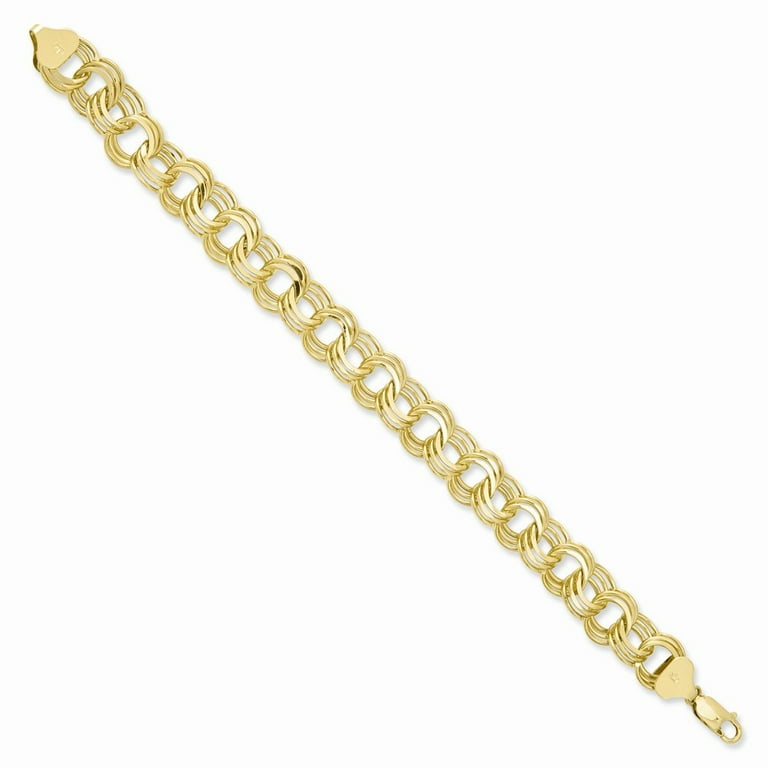 14k Yellow Gold Triple Link Charm Bracelet Box Clasp Length: