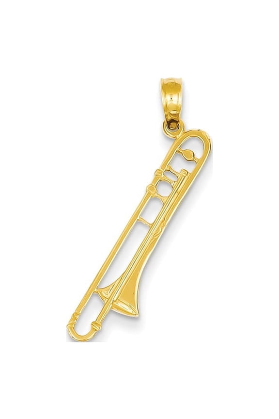 14k Yellow Gold Trombone Pendant - .5 Grams - Measures 30x8mm Wide