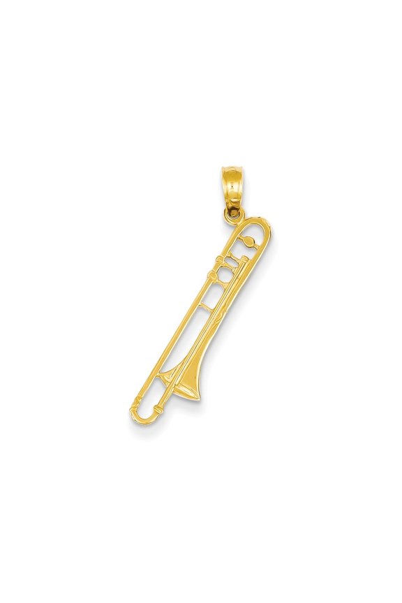 14k Yellow Gold Trombone Pendant - .5 Grams - Measures 30x8mm Wide