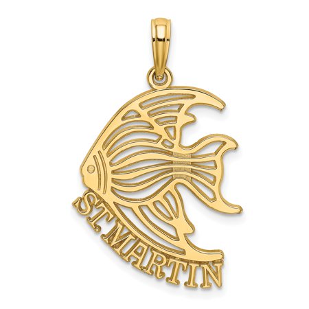 14k Yellow Gold Tropical Fish Pendant with St Martin Engraving, Nautical Ocean Charm for Women or Unisex, Caribbean Travel Souvenir Jewelry, Island Keepsake Necklace