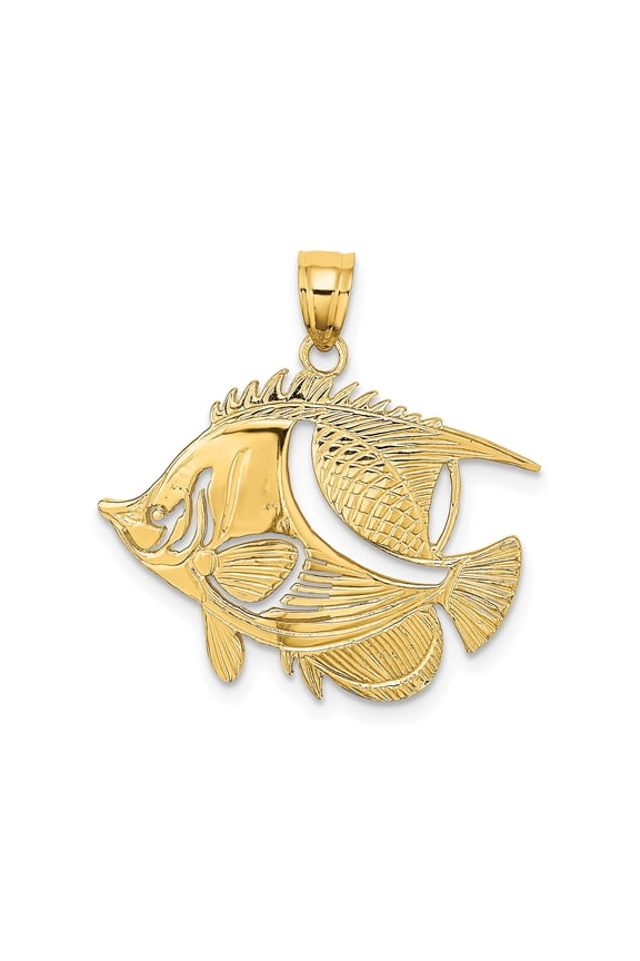 14k Yellow Gold Tropical Fish Pendant for Women or Unisex, Ocean Inspired Marine Life Jewelry with Detailed Fins, Nautical Style Symbolizing Freedom and Nature