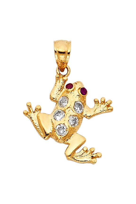 14k Yellow Gold Tropical Rain Forest Leaping Tree Frog Pendant Green Charm Jewelry Female Unisex