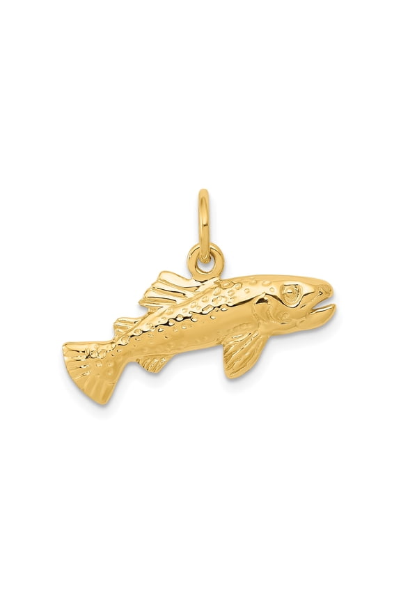 14k Yellow Gold Trout Pendant Necklace for Men and Women, Detailed Fish Charm Jewelry Symbolizing Nature, Outdoors, Fishing, Wildlife, and Patience