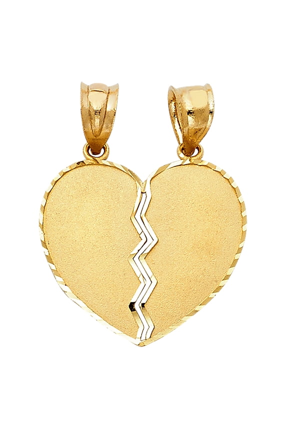 14k Yellow Gold True Love Couples Break Apart Heart Pendant Lovers Charm Jewelry Female Unisex