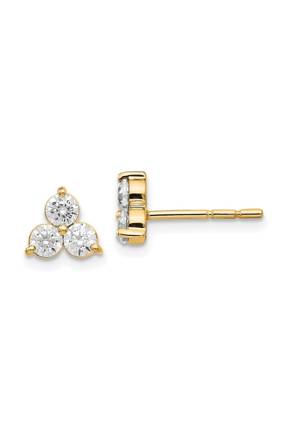 True Origin 14K Yellow Gold 3/4 carat Lab Grown Diamond VS+ F+ Complete Three Stone Post Stud Earrings