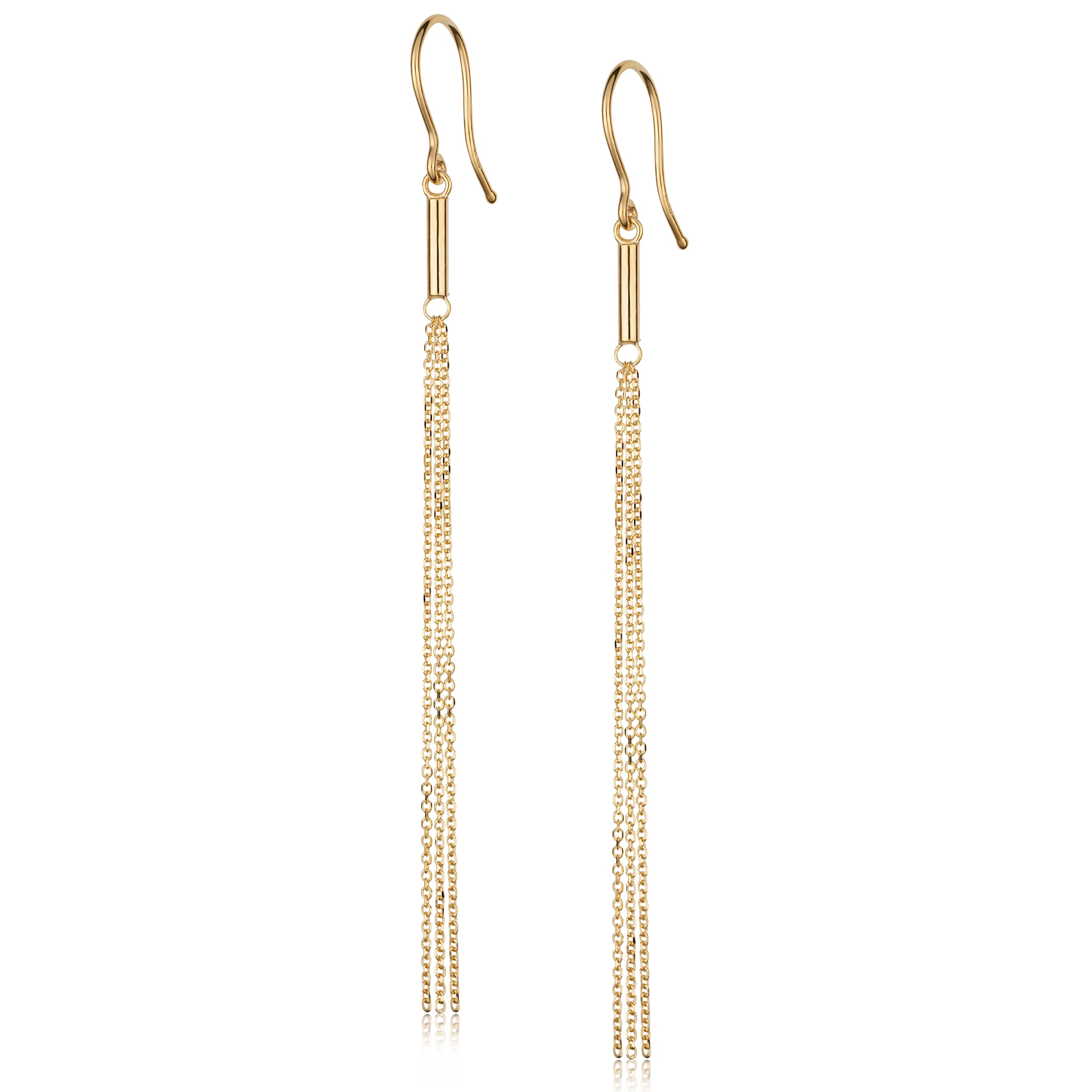 Au Naturale 14k Yellow Gold Tube Triple Strand Cable Chain Tassel Hook Earrings (2.8 inches long)