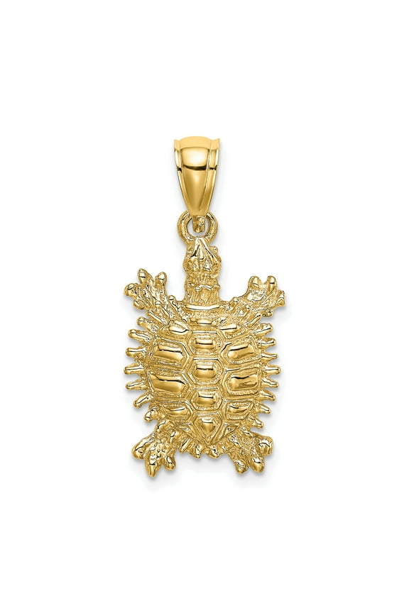 14k Yellow Gold Turtle Pendant with Textured Shell, Nautical Animal Charm, Unisex