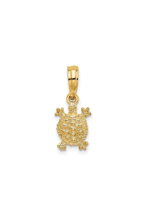 14k Yellow Gold Turtle Pendant for Women or Unisex Wear, Textured Animal Charm Symbolizing Longevity, Nature Jewelry with Cultural Meaning, Spiritual Protection Jewelry