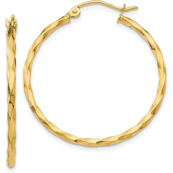 14k Yellow Gold Twist Polished Hoop Earring - 26mm