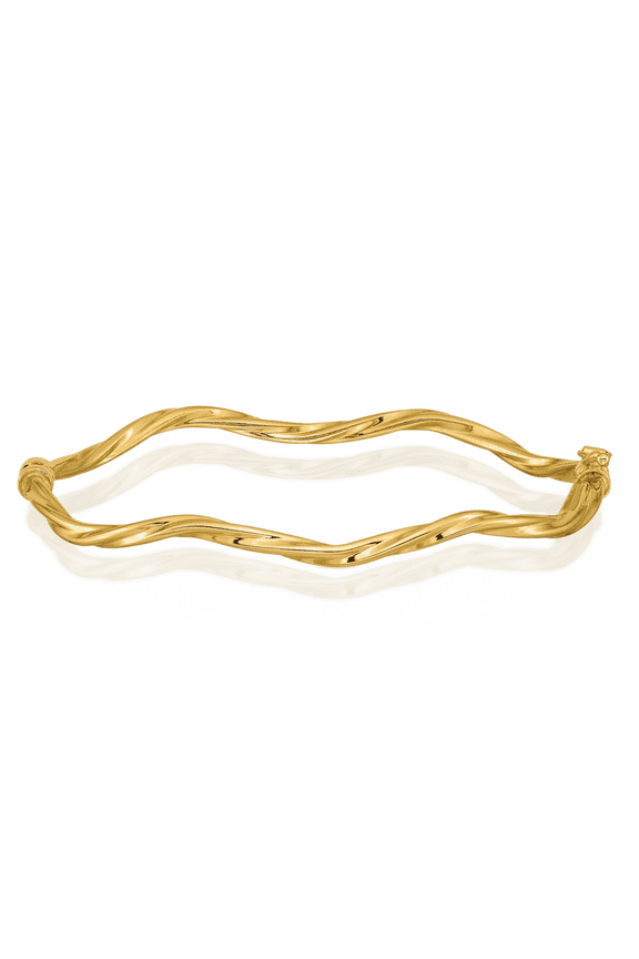 14K Solid Yellow Gold Twisted Hinged Bangle Bracelet