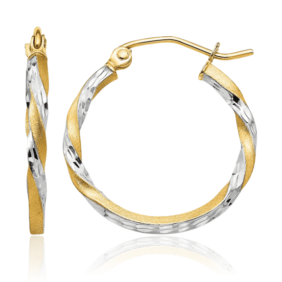 14K Solid Yellow Gold Twisted Round Medium Hoop Earrings