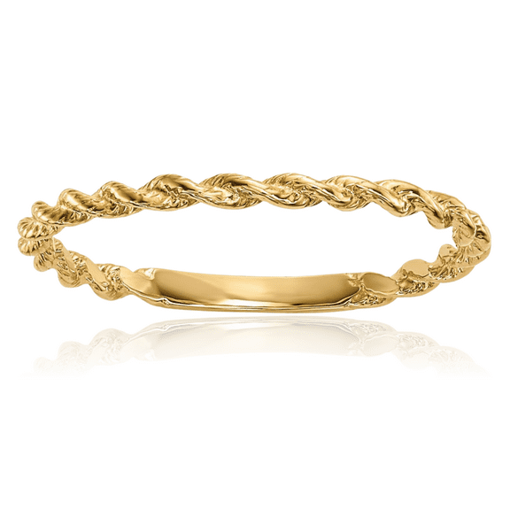 14K Solid Yellow Gold Twisted Rope Woven Crisscross Band Statement Stacking Ring