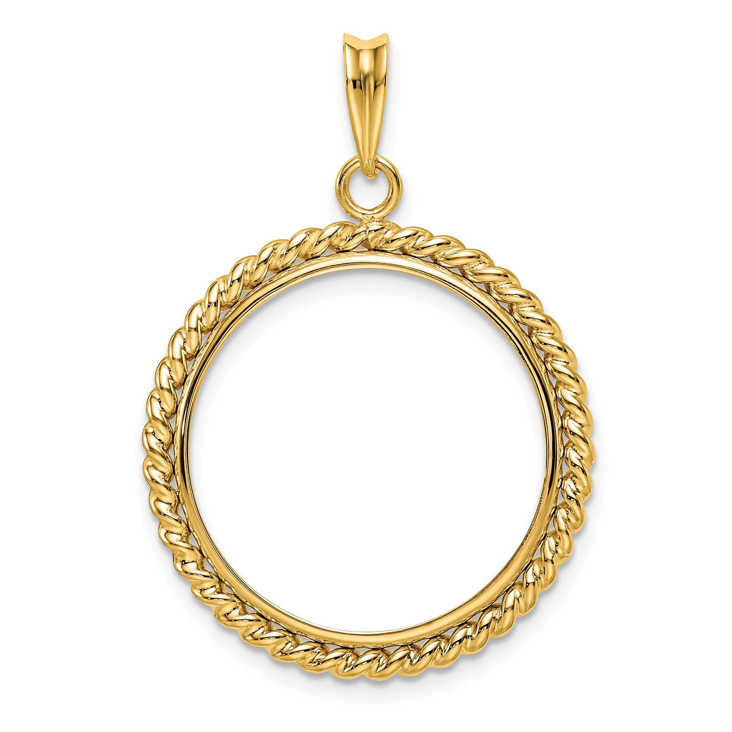14k Yellow Gold Twisted Wire Edge Prong Setting Coin Bezel Pendant ...