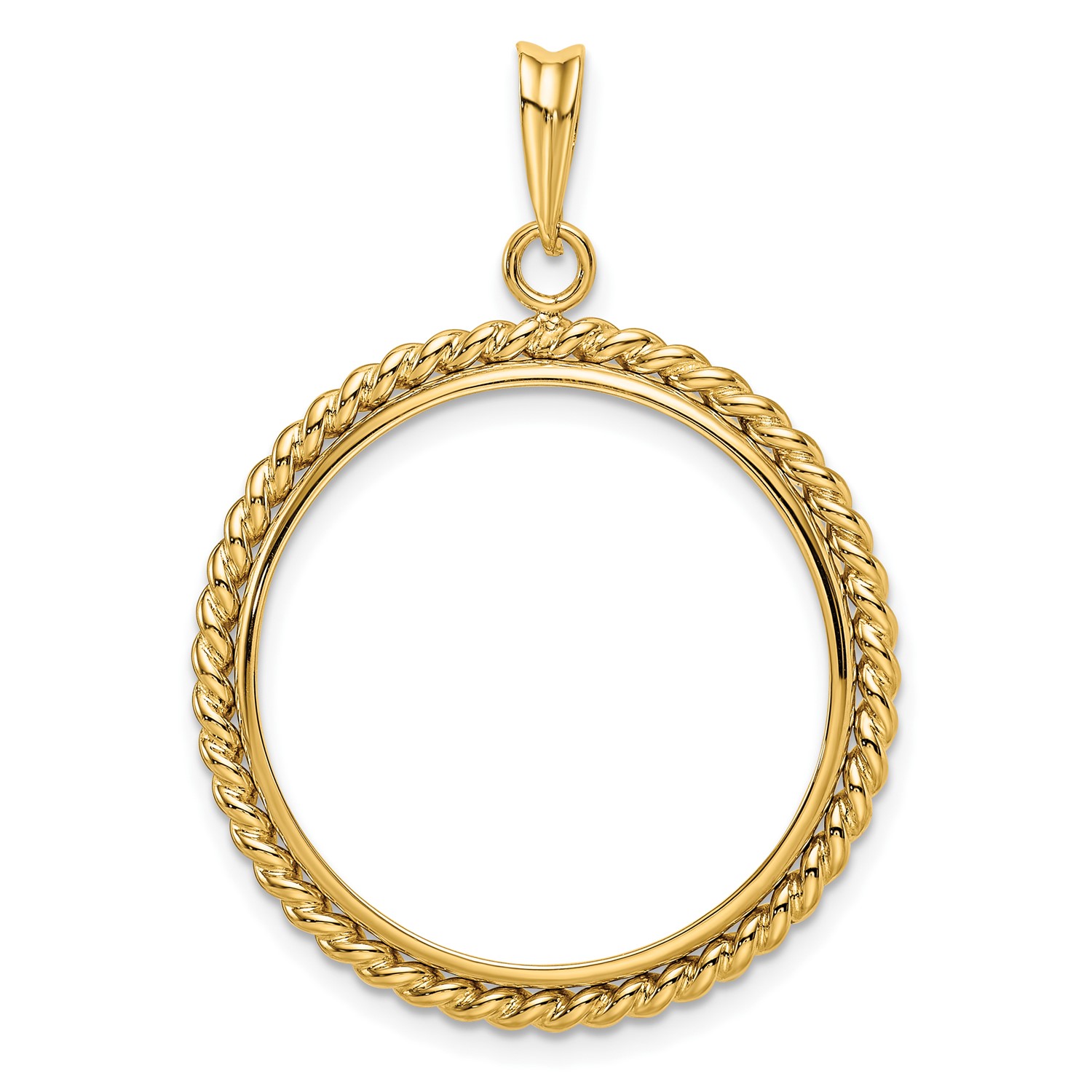 14k Yellow Gold Twisted Wire Edge Prong Setting Coin Bezel Pendant ...