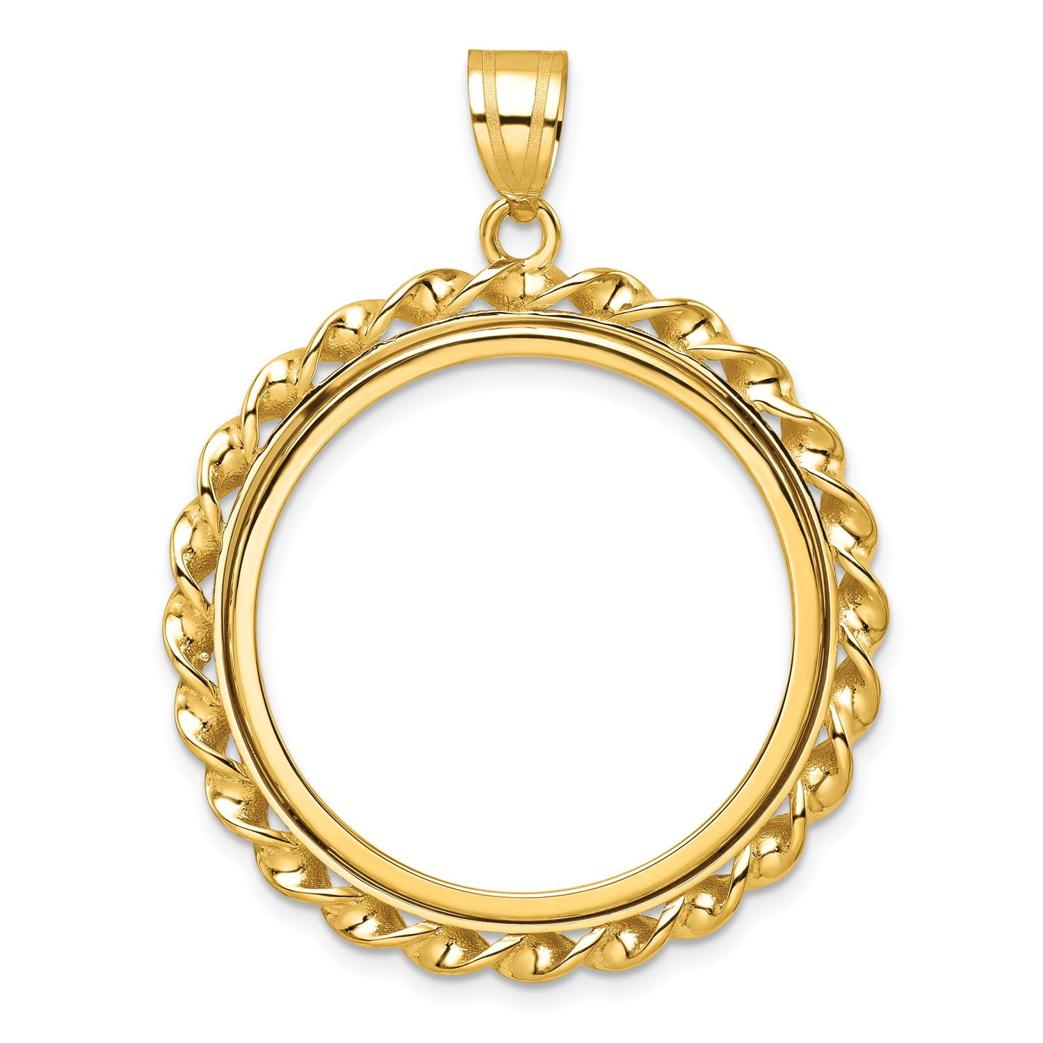 14k Yellow Gold Twisted Wire Prong Setting Coin Bezel Pendant Mounting ...