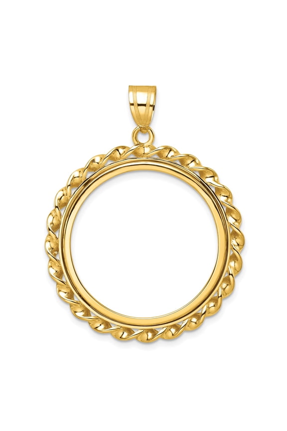 14k Yellow Gold Twisted Wire Prong Setting Coin Bezel Pendant Mounting - Fits 27mm