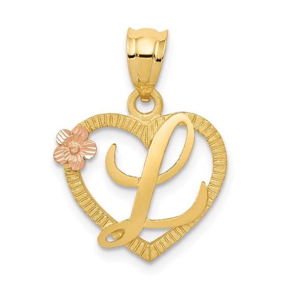 14k Yellow Gold Two-Tone Heart Letter L Initial Pendant Charm