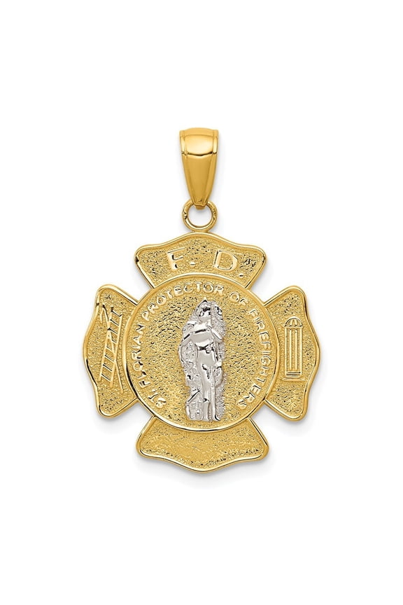 14k Yellow Gold Two -tone Saint Florian Medal Pendant - 2.0 Grams - Measures 28x19.25mm Wide