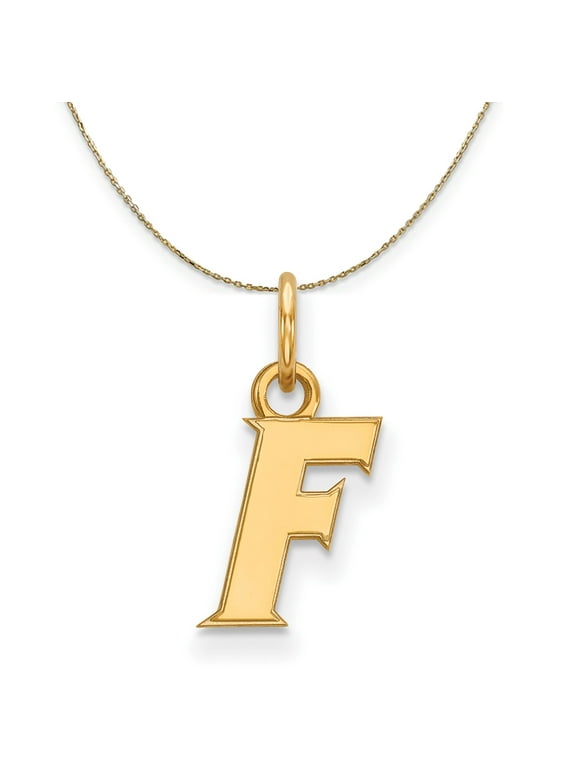 14k Yellow Gold U of Florida XS (Tiny) Initial F Necklace - 18 Inch