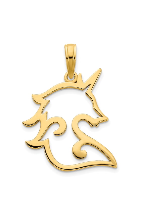 14k Yellow Gold Unicorn Pendant for Women or Teens, Openwork Head Design with Flowing Mane, Symbol of Imagination and Magic, Whimsical Fantasy Style Jewelry for Everyday Wear