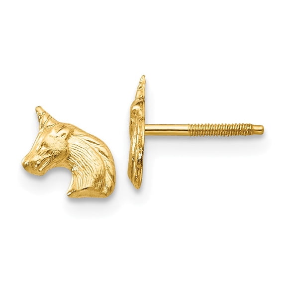 14k Yellow Gold Unicorn Post Earrings - .2 Grams - Measures 8x5mm Wide