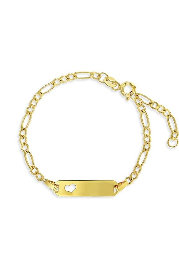 14k Yellow Gold Unisex Adjustable Girls Name Bracelet Engravable Heart Tag 5.5"