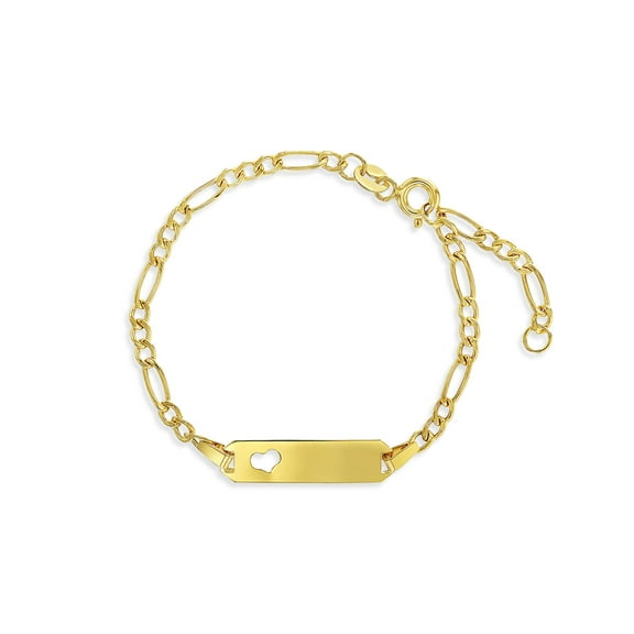 14k Yellow Gold Unisex Adjustable Girls Name ID Bracelet Engravable Heart Tag