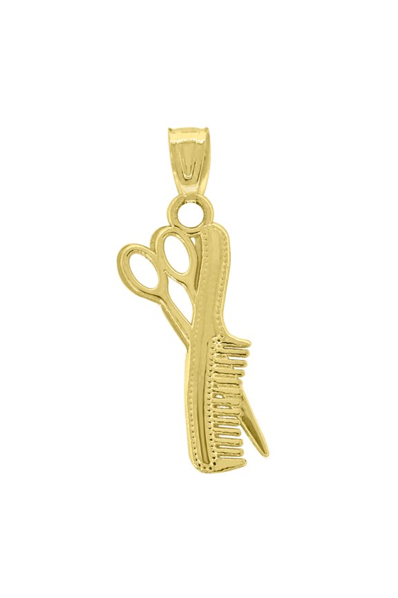 14k Yellow Gold Unisex Comb Scissors Pendant Charm